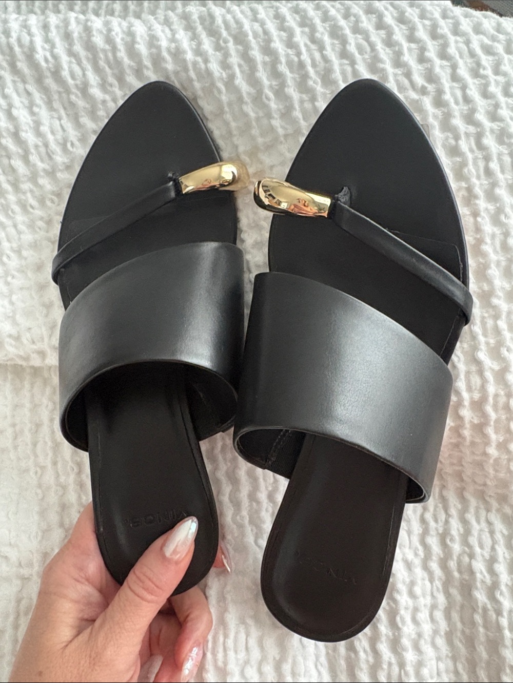 Vince Black Leather Open-Toe Slide Mules